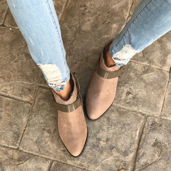 Taupe Distressed Leather Harness Ankle Boots - Picture 6 of 7